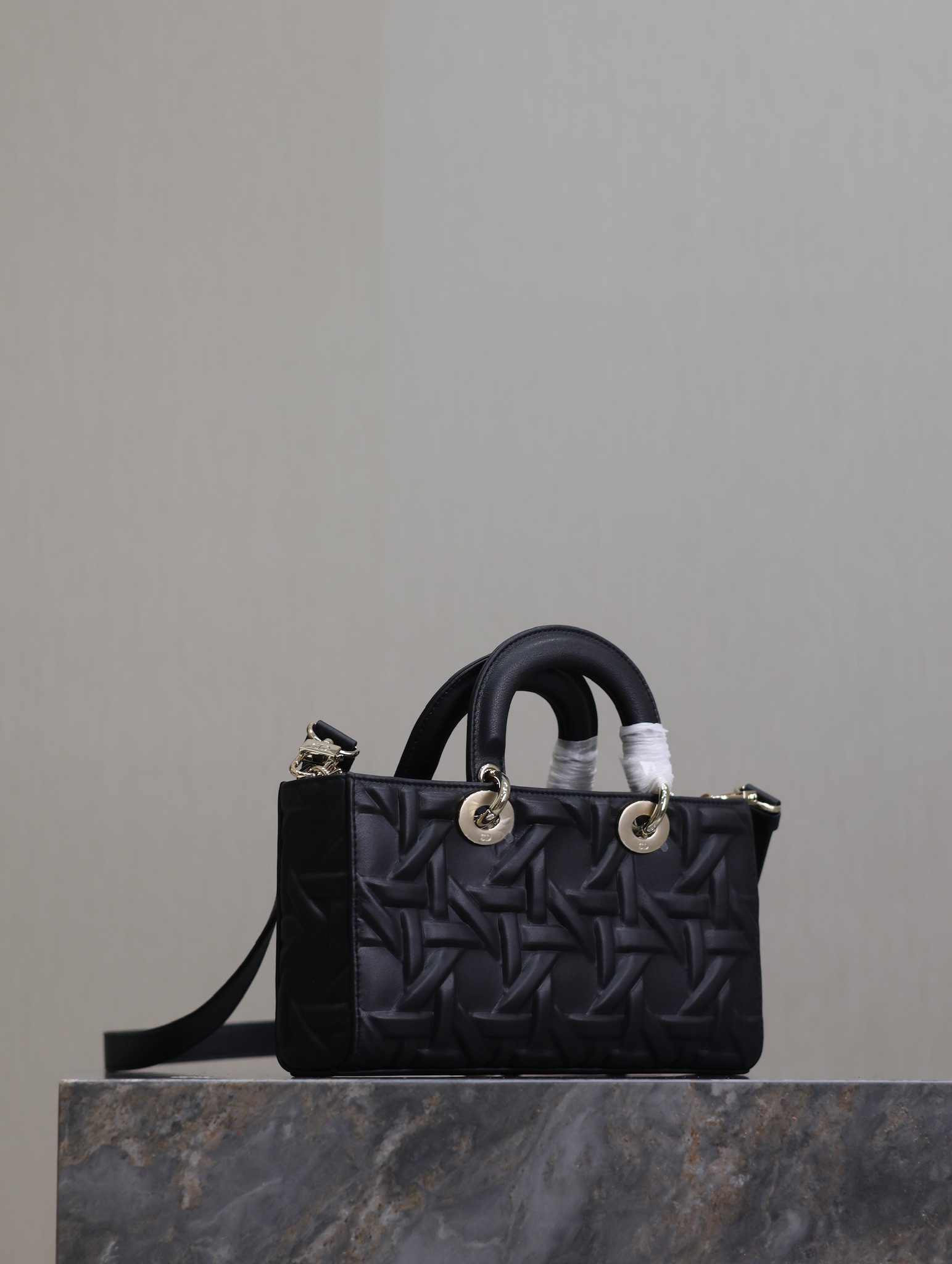 Medium Lady D-Joy Bag Black Graphic Cannage Calfskin